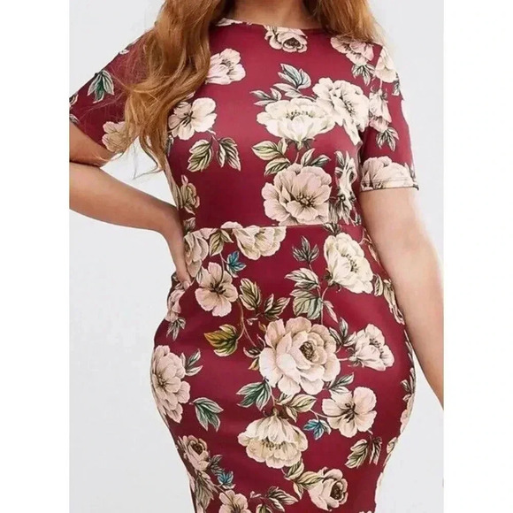 NWT ASOS Burgundy Southern Floral Career Dress Size 2 Cottagecore Classic Fall - Picture 2 of 7
